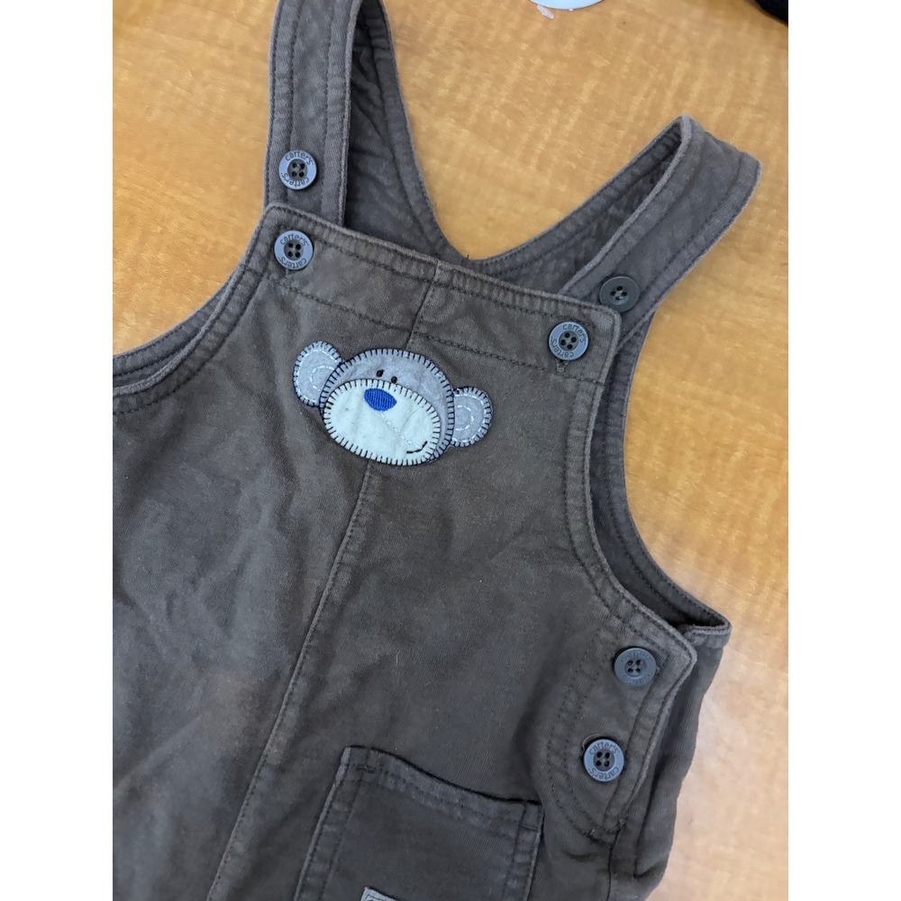 Y2K Carters Baby Boy Brown Corduroy Monkey Overalls Shortalls 18 Months